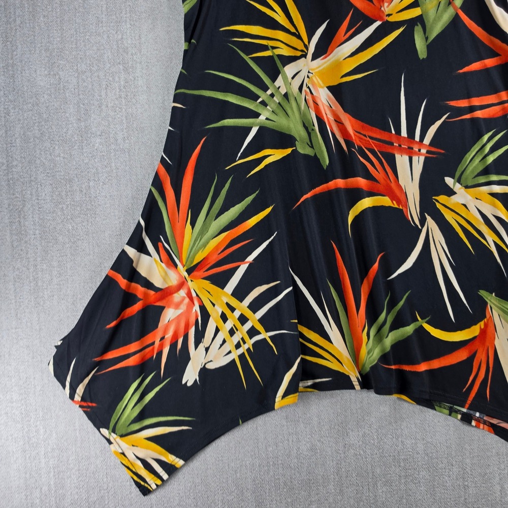 Jostar Tunic Top Women Small Black Floral Bird of Paradise Sharkbite Sleeveless - Picture 9 of 14